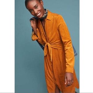 Anthropologie Mustard Yellow Tie-Front Dress